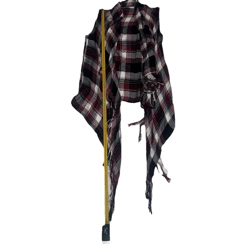 Altar'd State M Red Black‎ Plaid Sleeveless Cardigan Fringe Rustic Boho Grunge - Picture 8 of 8